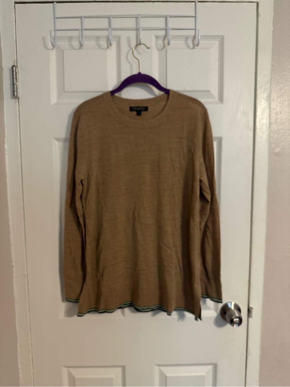 Banana Republic Tan Crew Neck Sweater with Subtle Green Trim
